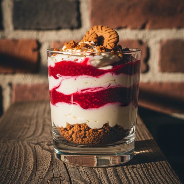 Crimson,Raspberry,Purée,Swirled,Through,Velvet,Cream,,Layered,With,A