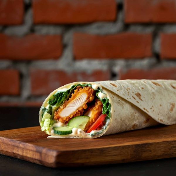 Wrap,Rolled,And,Stuffed,With,Lettuce,,Mayo,,Crispy,Chicken,,Parmesan