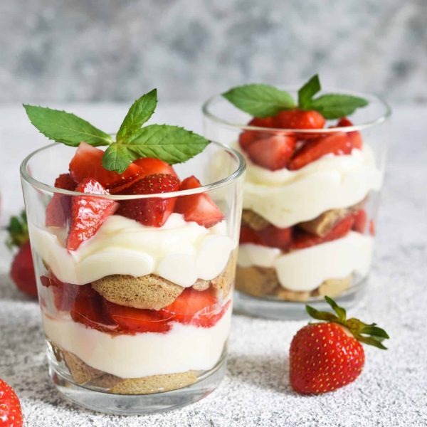 Strawberry,Tiramisu,In,A,Glass,On,A,Concrete,Background.,Classic