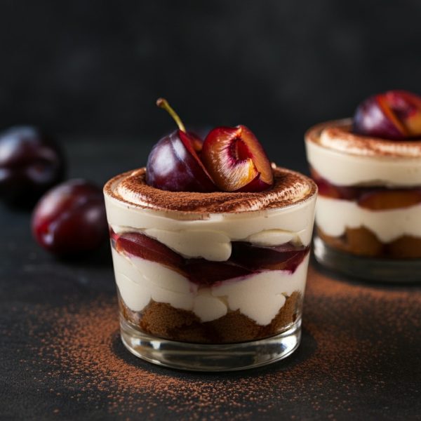 Plums,Tiramisu,In,Glass